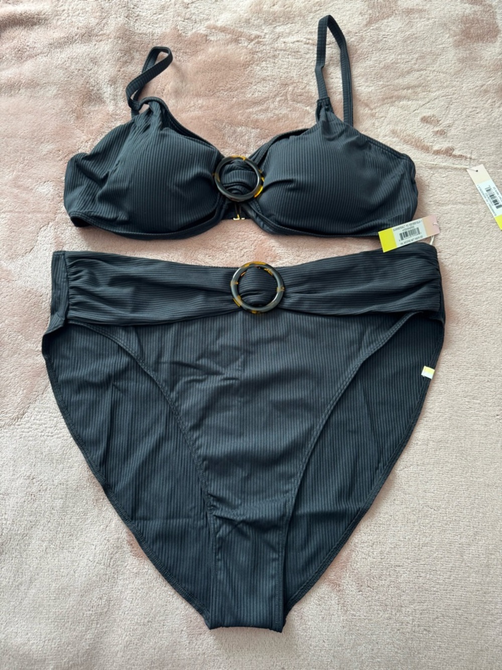 NWT Summersalt Ribbed Ring Bikini Top and Bottom, Black, Size 22